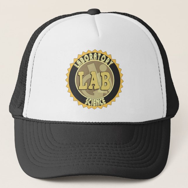 LAB BADGE LABORATORY SCIENCE TRUCKER HAT (Front)
