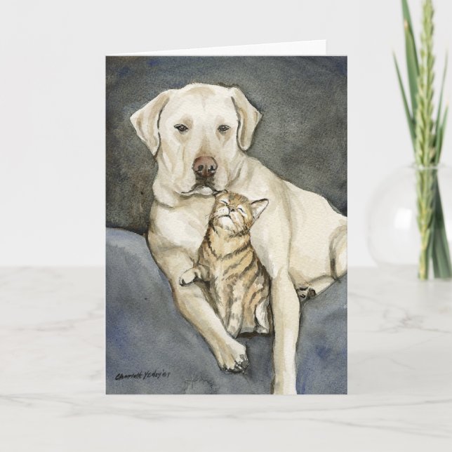 "Lab & Cat" Dog Art Notecard (Front)