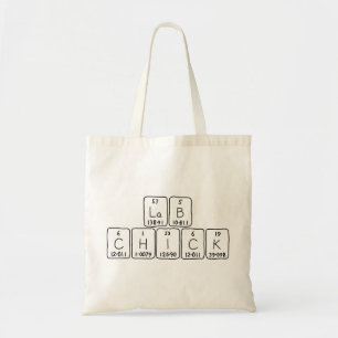 Lab Chick periodic table name tote bag
