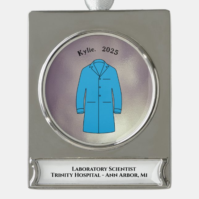Lab Coat Ceremony Keepsake Scientist Silver Plated Banner Ornament (Front)