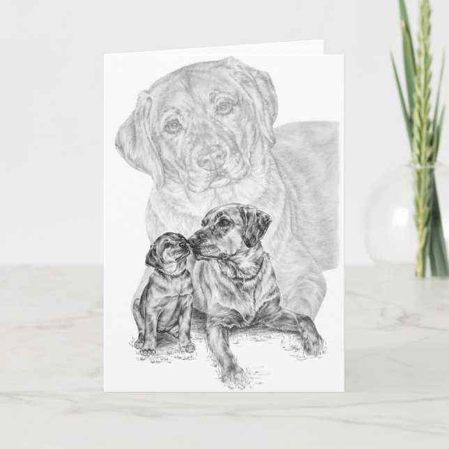 Lab Dog & Puppy Drawing by Kelli Swan Card (Front)