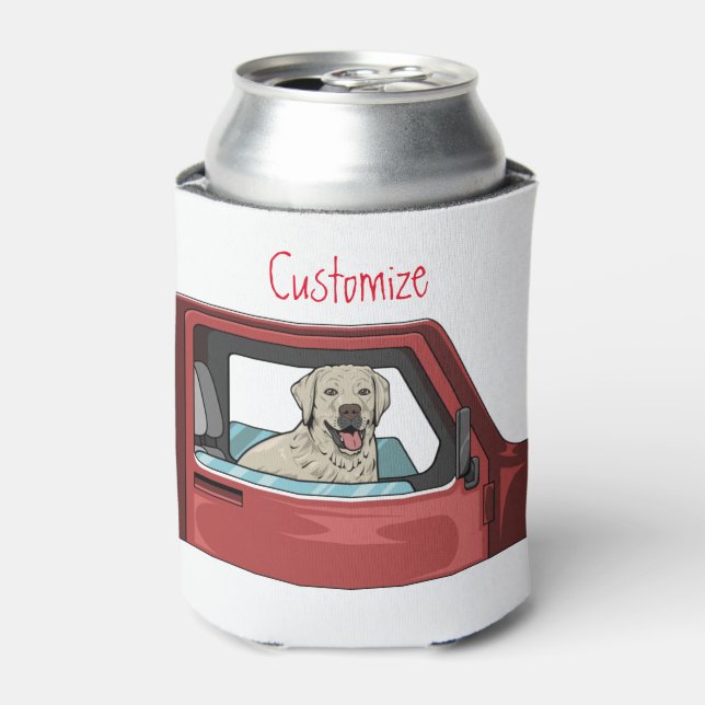 Lab Dog Riding Shotgun Thunder_Cove Can Cooler (Can Front)