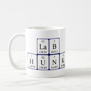 Lab Hunk periodic table name mug