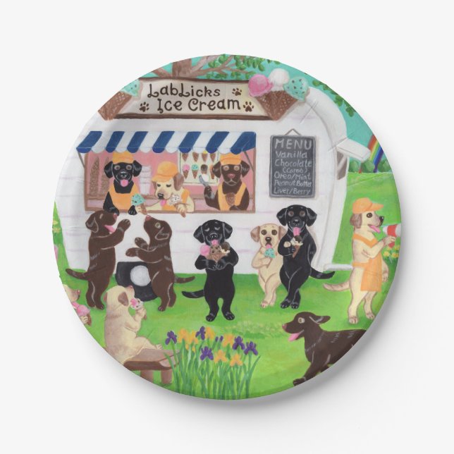 Lab Licks Ice Cream Labradors Paper Plate (Front)