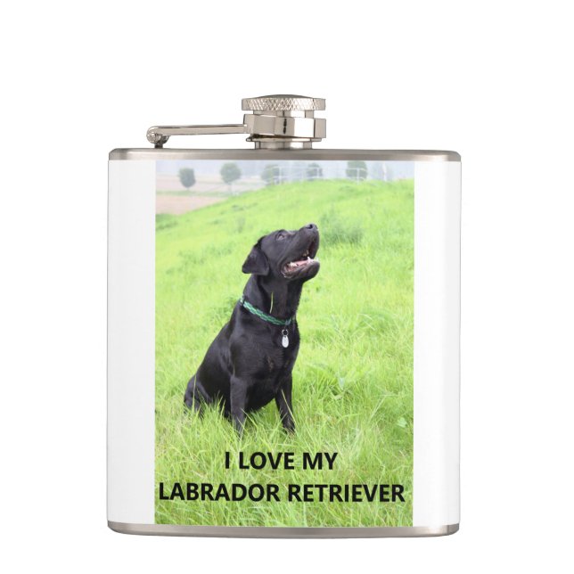 lab love w pic hip flask (Front)