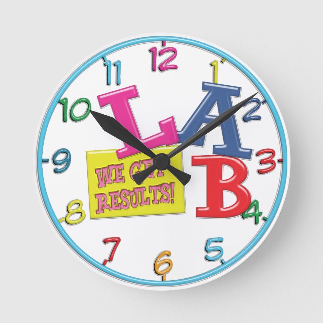 LAB MOTTO LABORATORY WE GET RESULTS! ROUND CLOCK (Front)