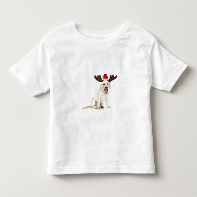 Lab Puppy Wearing Antlers Toddler T-Shirt (Front)