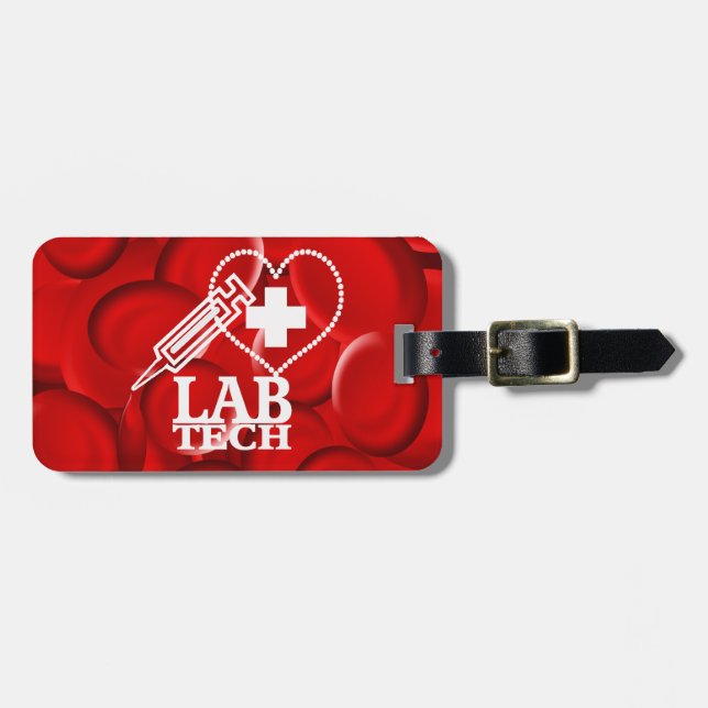 LAB TECH HEART  SYRINGE LOGO LUGGAGE TAG (Front Horizontal)