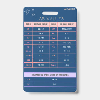 Lab Values Badge Quick Reference ID Badge