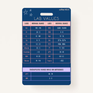 Lab Values Badge Quick Reference ID Badge
