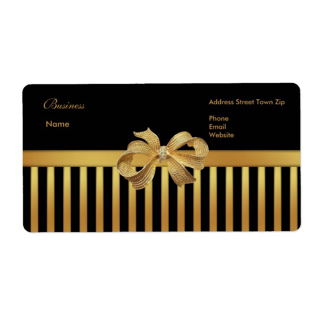 Label Address Gold Black Stripe Gold Bow (Front)