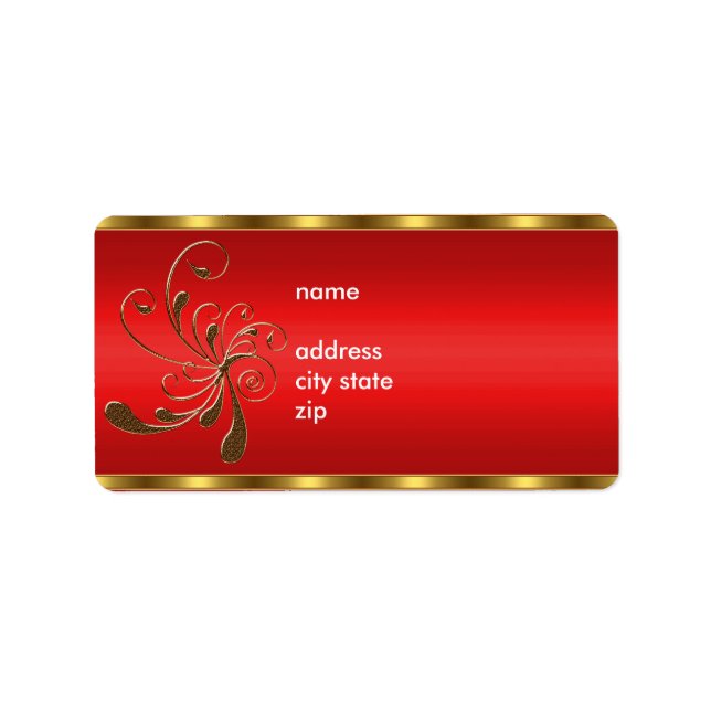 Label Address Gold Floral on Red (Front)