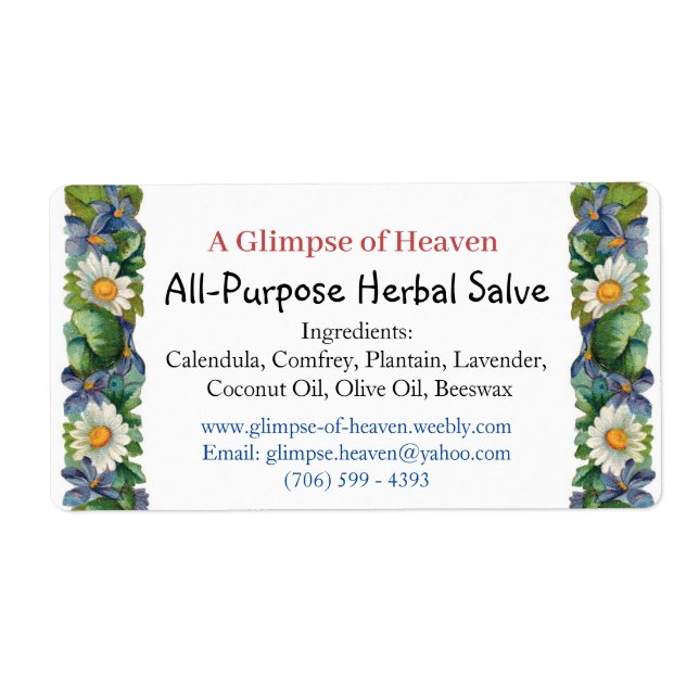 Label for a bottle of salve (Front)