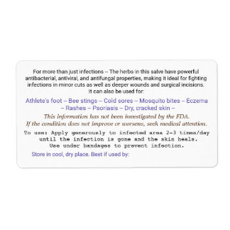 Label for back of salve jar.