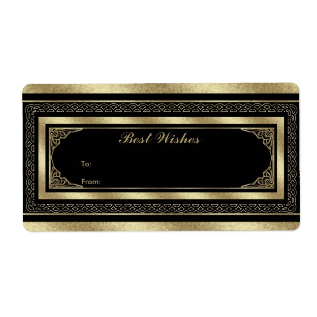 Label Gift Tag Brocade Black Gold (Front)