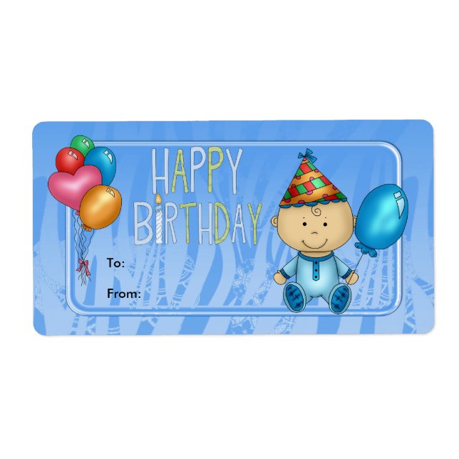 Label Kids Gift Tag Birthday Blue (Front)