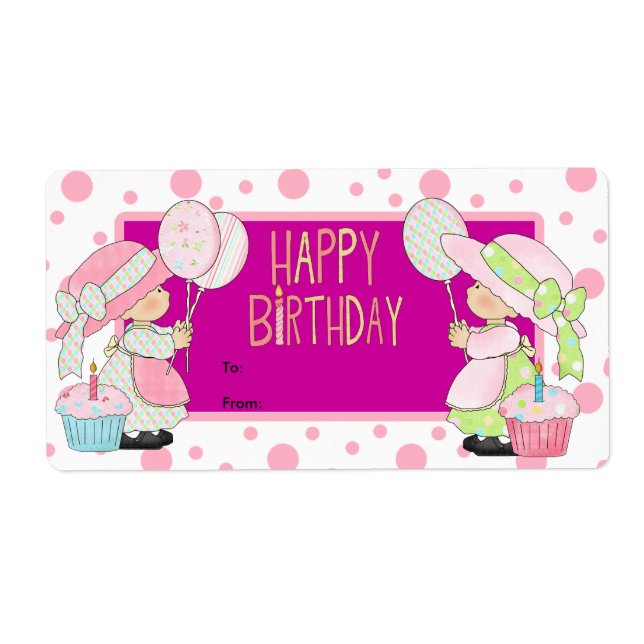 Label Kids Gift Tag Birthday Pink (Front)