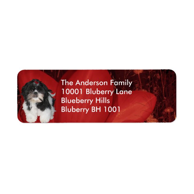 Label Return Address Shih Tzu & Flowers (Front)