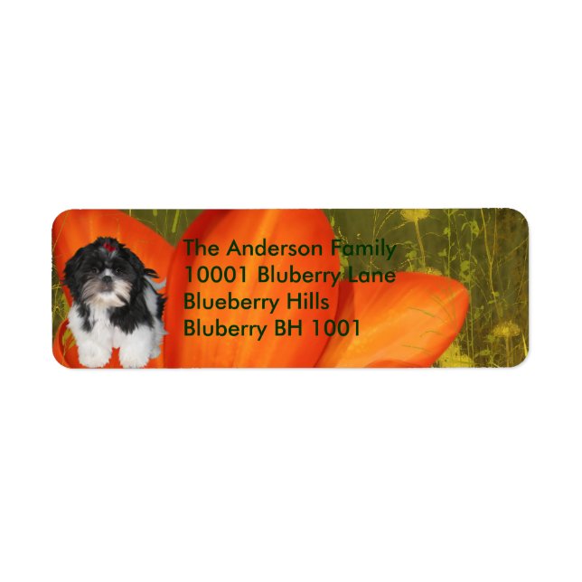 Label Return Address Shih Tzu & Flowers (Front)