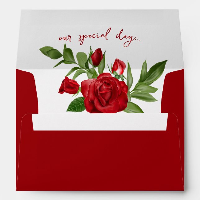 Labelled Lovely Red Floral Wedding Red Envelope (Back (Bottom))