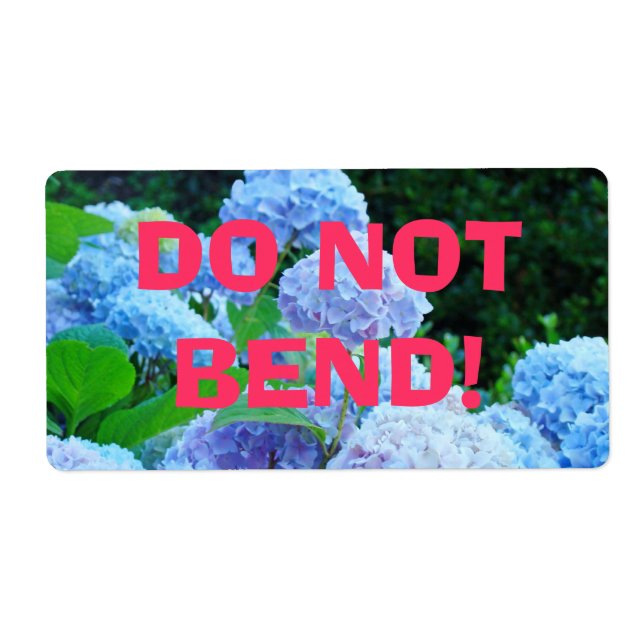 Labels DO NOT BEND! stickers Blue Hydrangeas (Front)