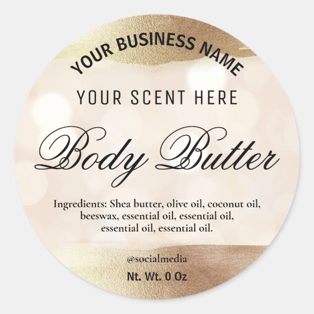 Labels For Body Butter Gold And Sparkles (Front)