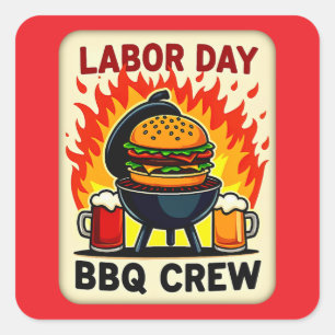 Labor Day BBQ Crew Flame Grill Shirt – Worker Holi Square Sticker