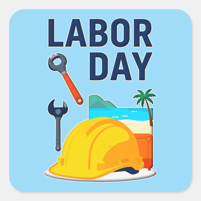 Labor Day Construction Worker Helmet Design Square Sticker (Front)