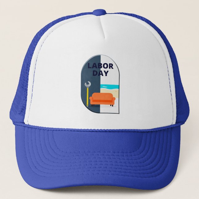 Labor Day Minimal Worker Relax Design Trucker Hat (Front)
