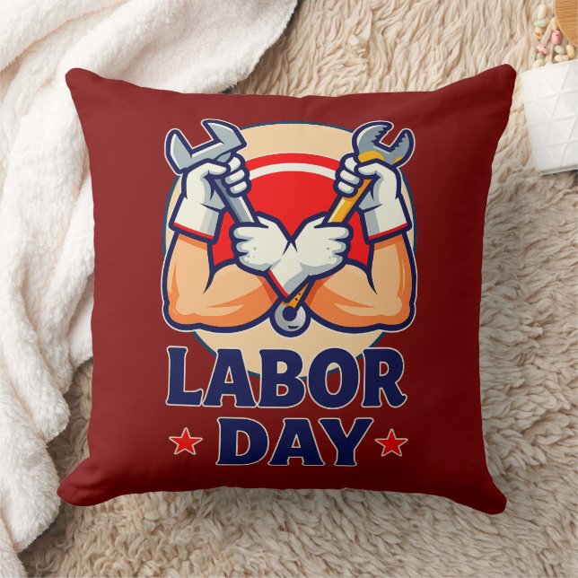 Labor Day Strong Worker Hands Illustration Cushion (Blanket)