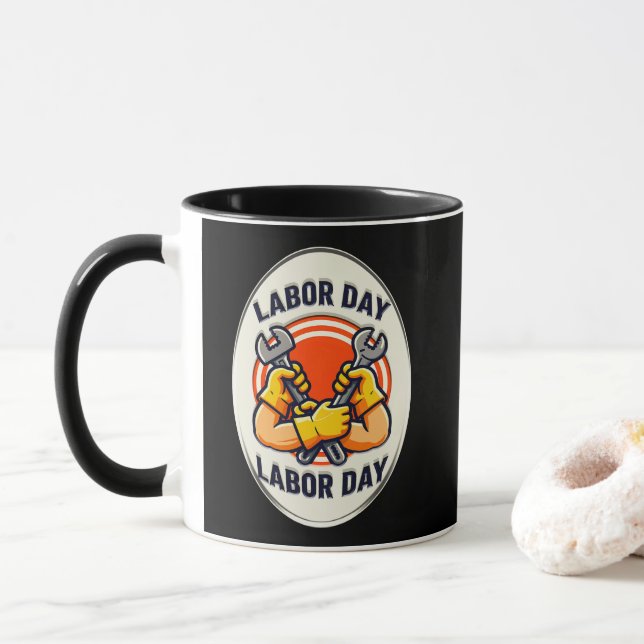 Labor Day Worker Badge Tools Design Mug (With Donut)