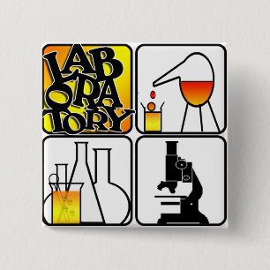 LABORATORY 4 SQUARE - BEAKERS / MICROSCOPE 15 CM SQUARE BADGE