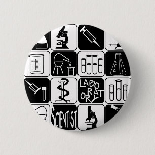 LABORATORY SCIENTIST SYMBOLS AND TOOLS 6 CM ROUND BADGE