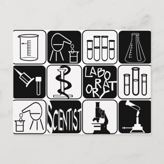LABORATORY SCIENTIST SYMBOLS AND TOOLS POSTCARD (Front)