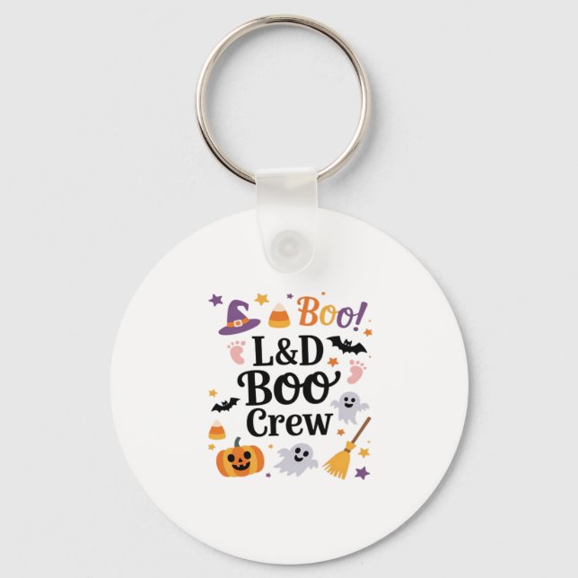 Labour and Delivery Nurse Halloween Pumpkin Ghost  Key Ring (Front)