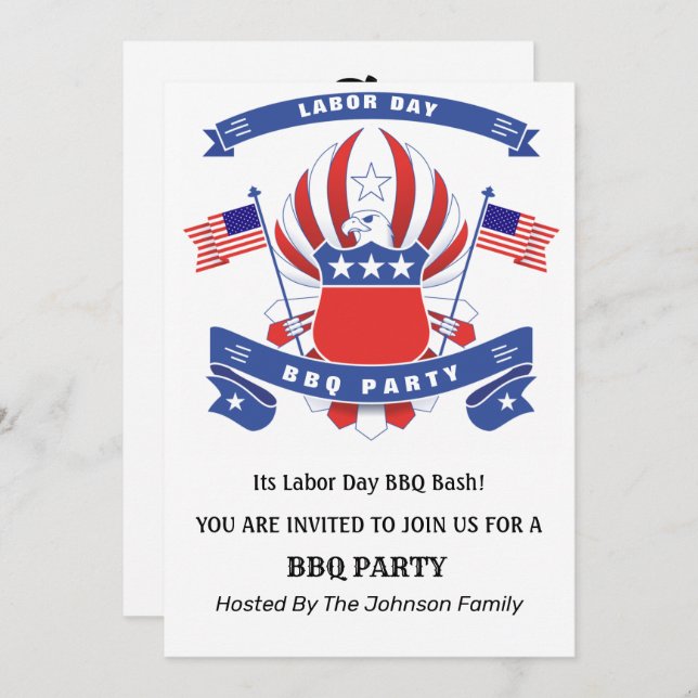 Labour Day American Eagle BBQ Party   Invitation (Front/Back)