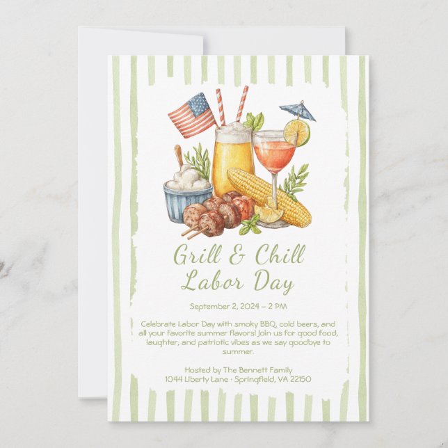 Labour Day BBQ Beer Invitation – Patriotic Cookout (Front)