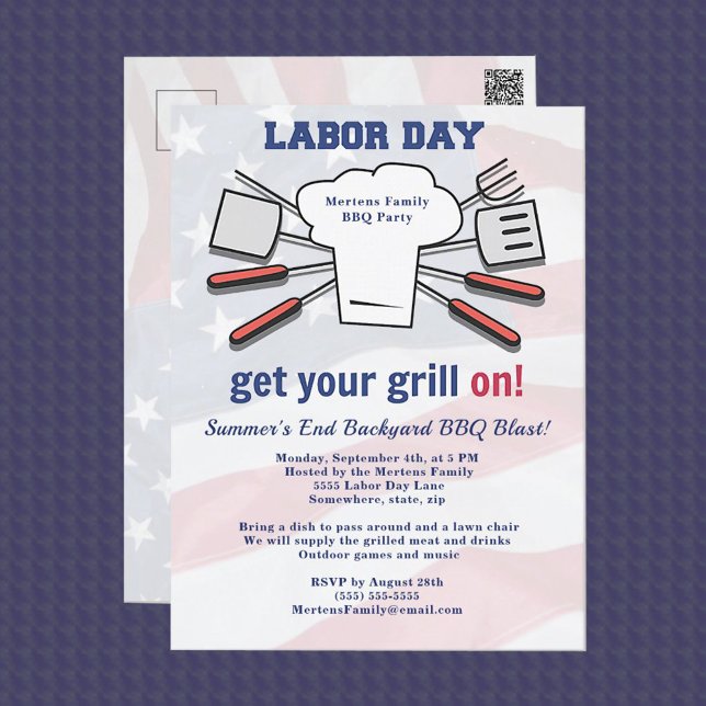 Labour Day BBQ Party Family Summer Grill Blast Postcard (Labor Day Get Your Grill On Postcard.)