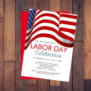 Labour Day BBQ Party Worker American flag Invitation