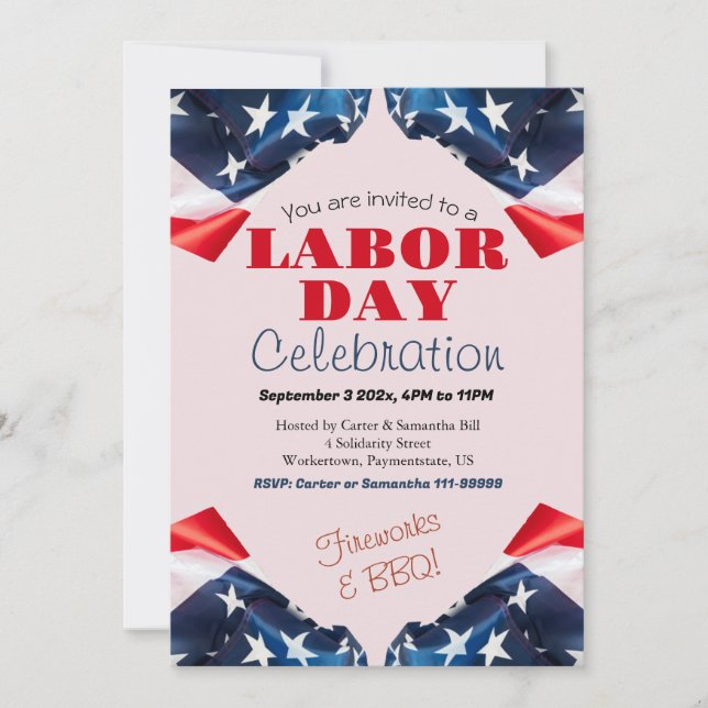 Labour Day BBQ Party Worker Patriotic American fla Invitation (Front)