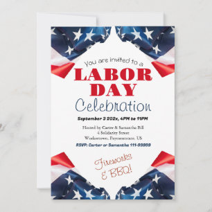 Labour Day BBQ Party Worker Patriotic American fla Invitation