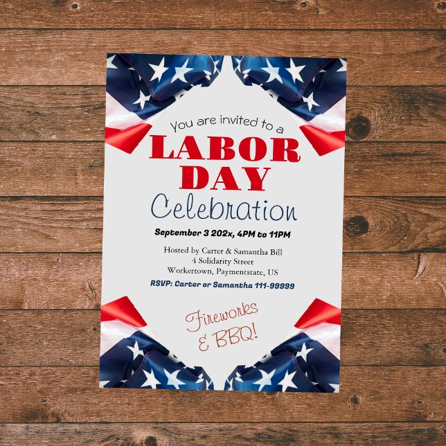 Labour Day BBQ Party Worker Patriotic American fla Invitation (Creator Uploaded)