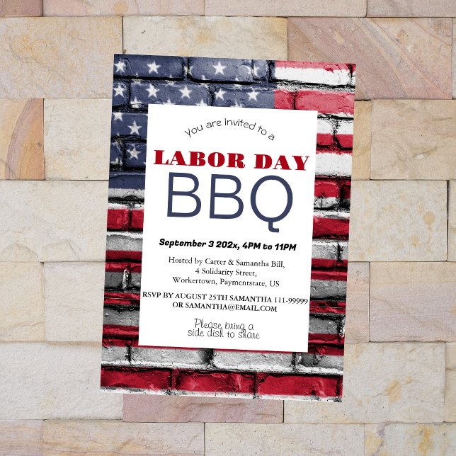 Labour Day BBQ Party Worker Patriotic American fla Invitation (Creator Uploaded)