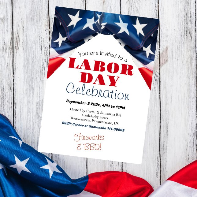 Labour Day BBQ Party Worker Patriotic American fla Invitation (Creator Uploaded)