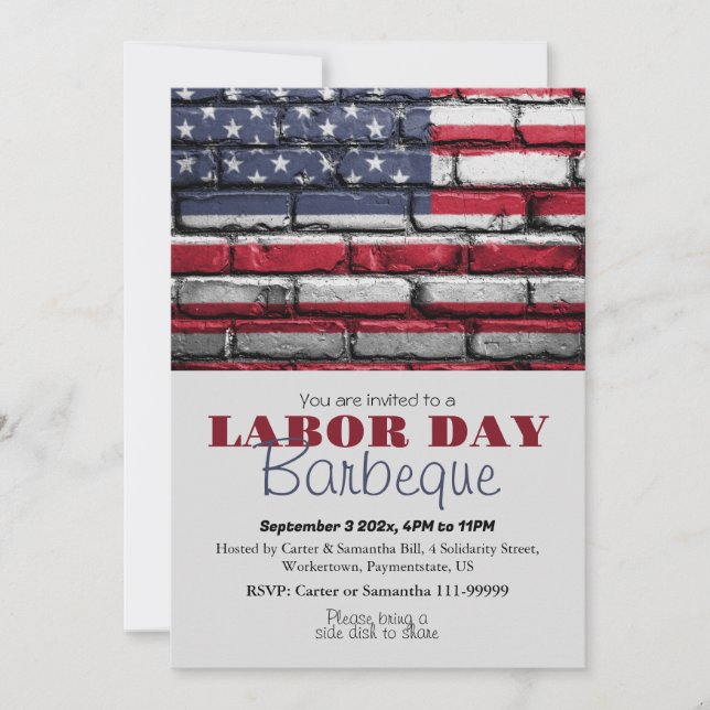 Labour Day BBQ Party Worker Patriotic American fla Invitation (Front)