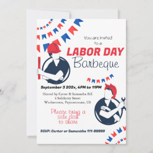 Labour Day BBQ Party Worker Patriotic  Invitation