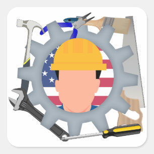 Labour Day Construction Worker Square Sticker
