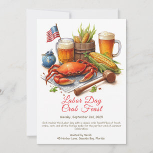 Labour Day Crab Feast Invitation Patriotic Seafood