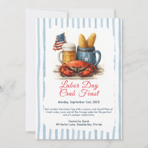 Labour Day Crab Feast Invitation Patriotic Seafood