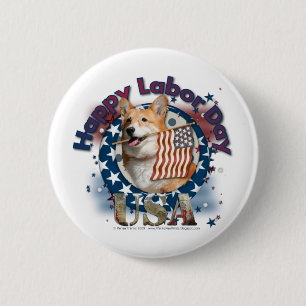 Labour Day - Flag Waving - Corgi - Owen 6 Cm Round Badge
